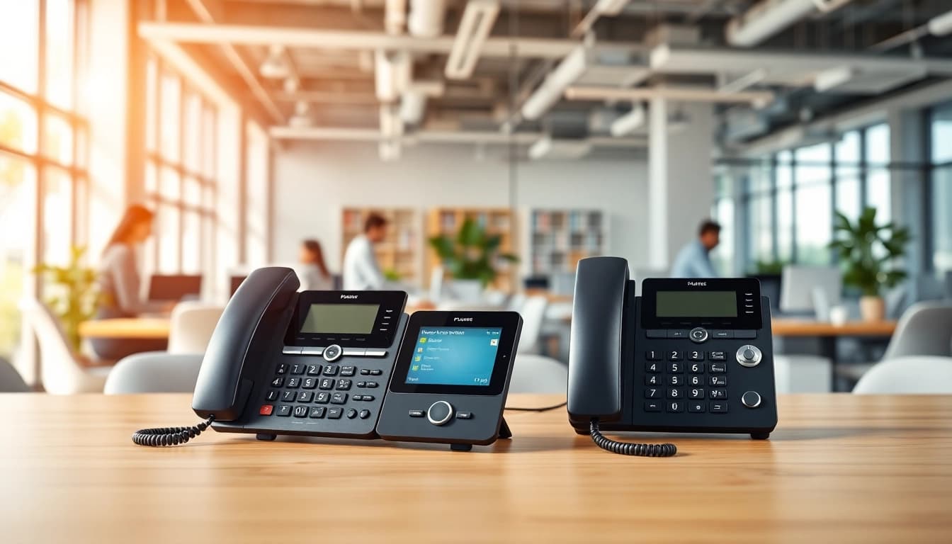 Discover advanced office phone systems in a modern workspace highlighting VoIP technology.
