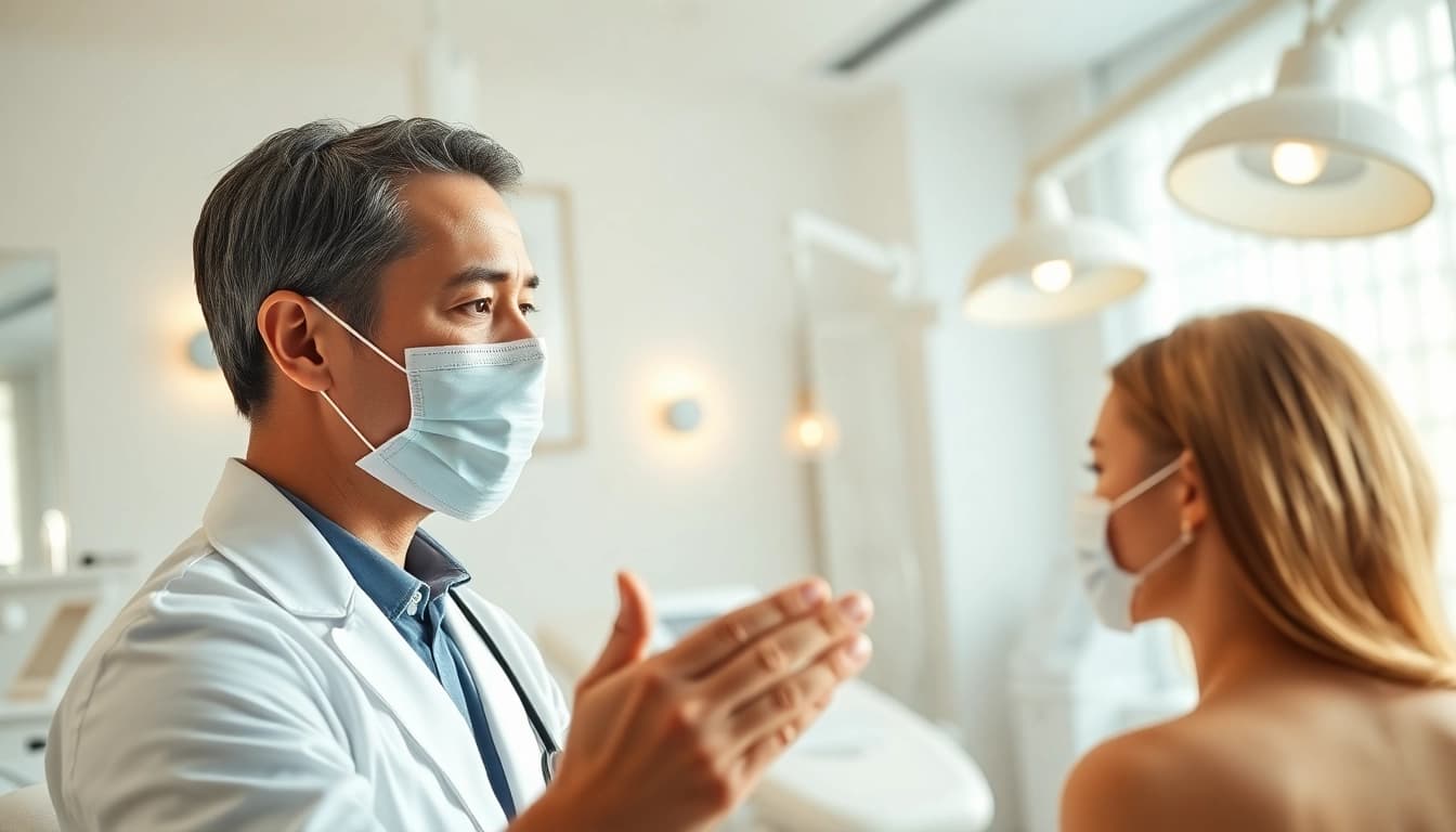 Kirkegaard Aesthetics zeigt eine ästhetische Chirurgin im modernen Behandlungsraum mit einem Patienten.