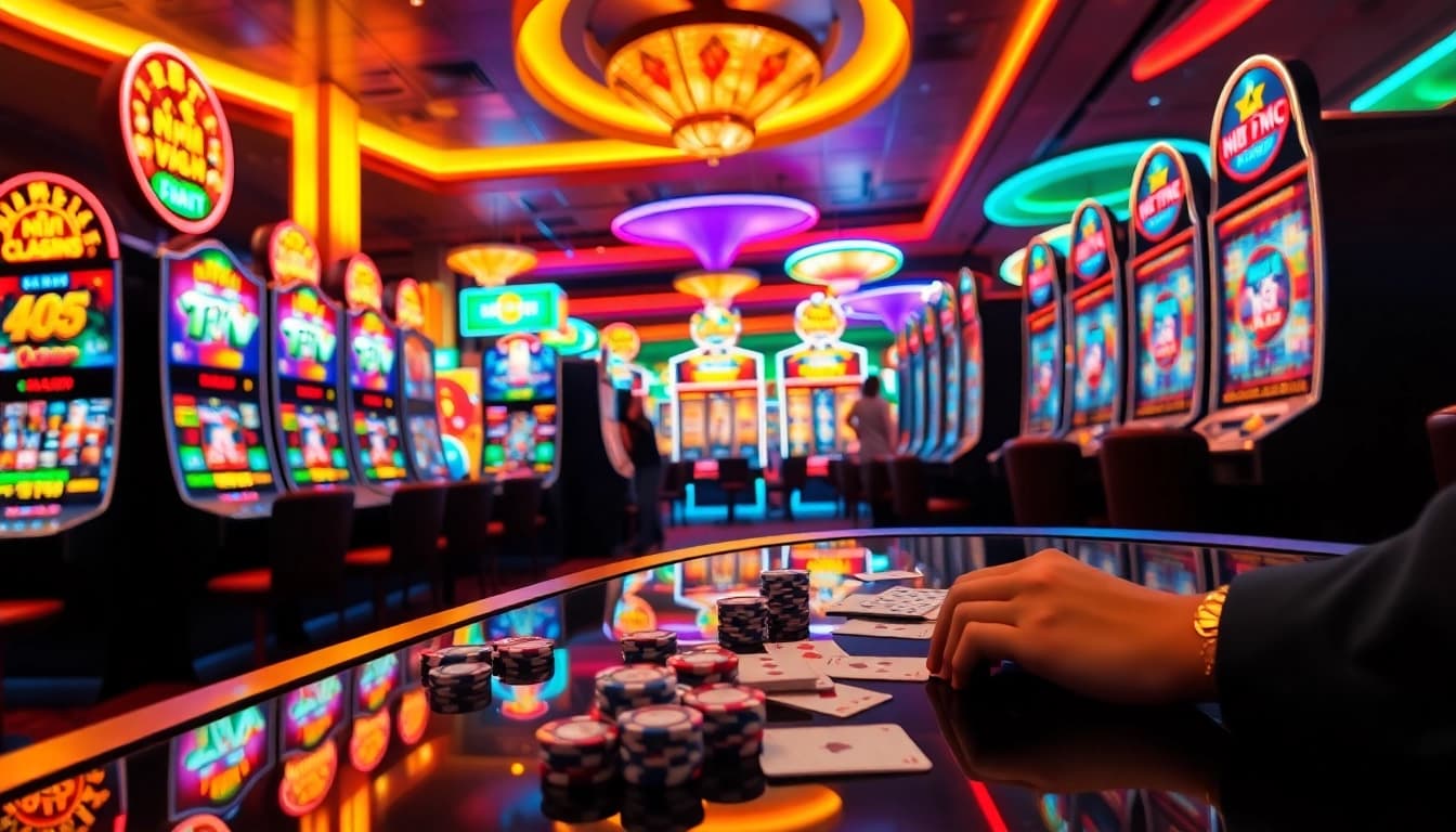 Players spinning Nổ Hũ slots in a thrilling casino atmosphere filled with excitement.