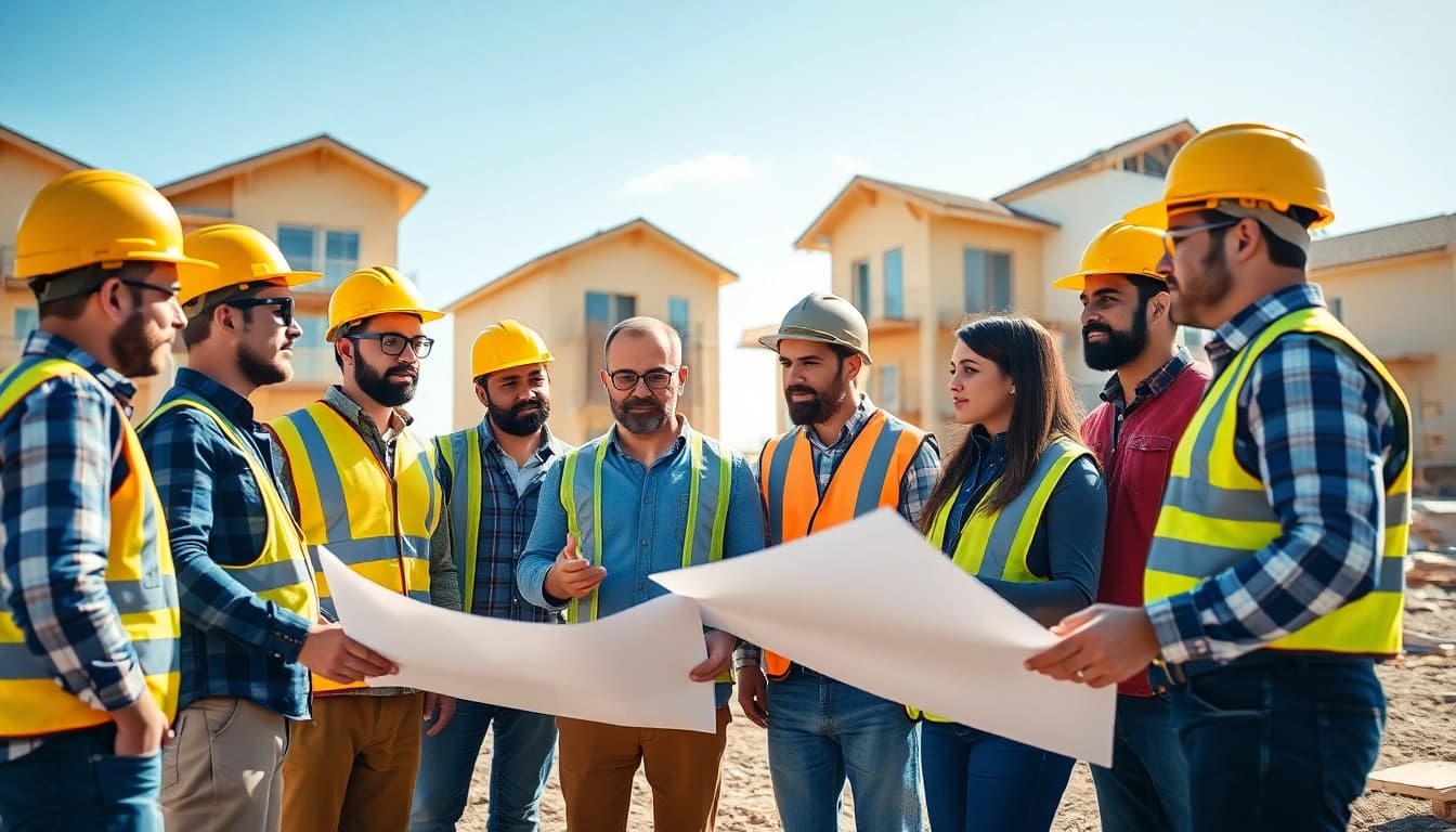 Builders collaborating at a construction site representing Texas association of builders.