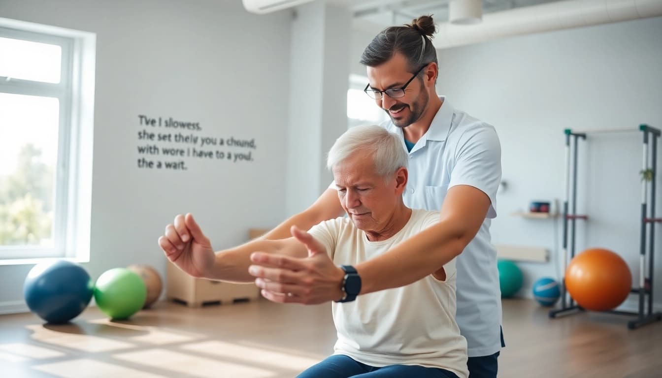 Senior physiotherapy Edmonton session, highlighting an engaging interaction between therapist and patient.