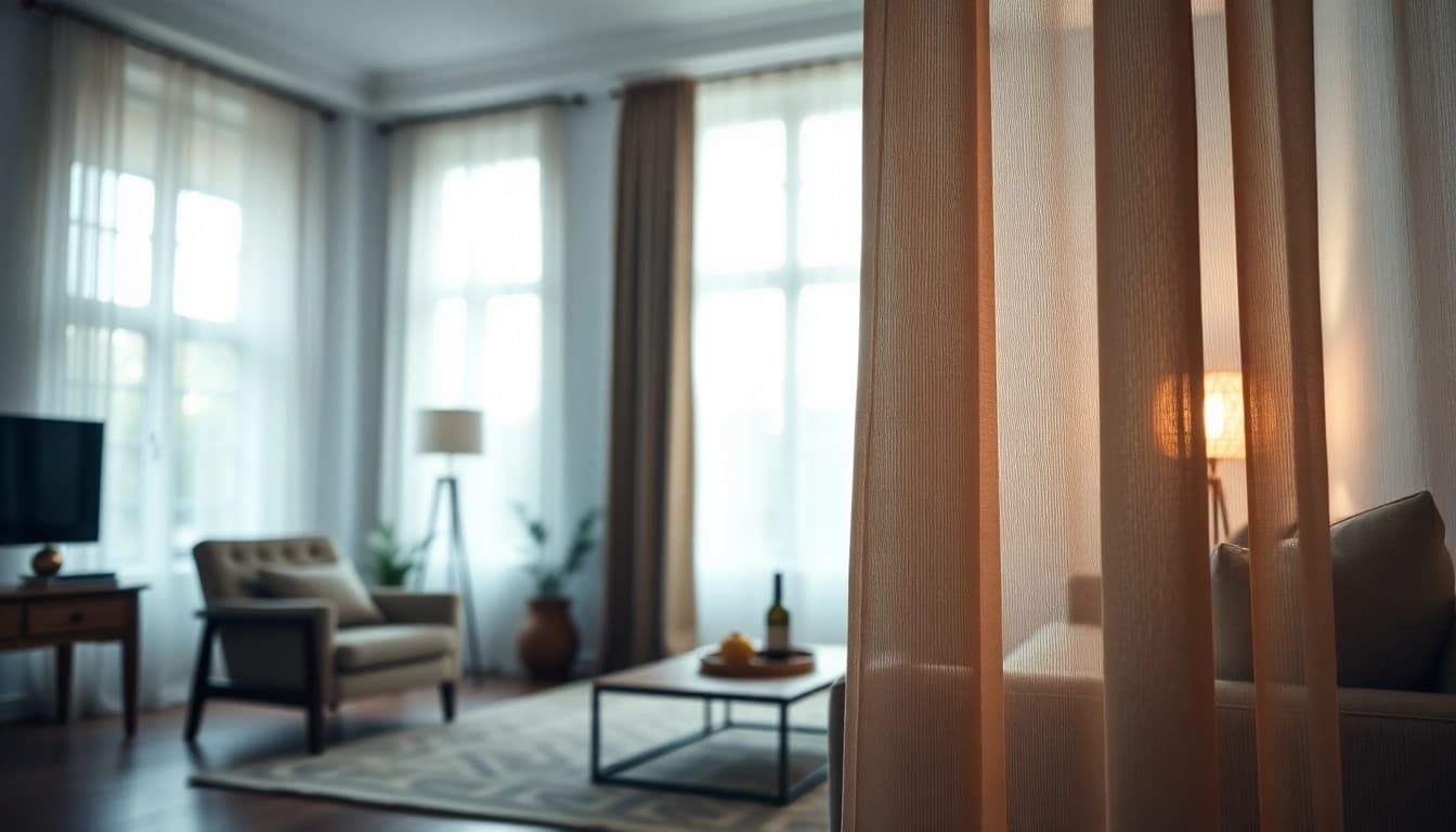 Verduisterende gordijnen in een uitnodigende woonkamer met elegant interieur en natuurlijke verlichting.