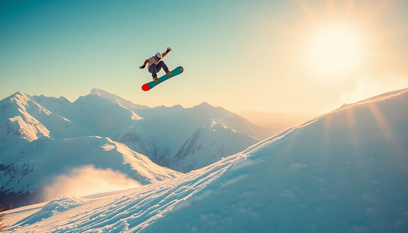 Action-packed freestyle snowboards showcased with a snowboarder mid-flight above snowy terrain.