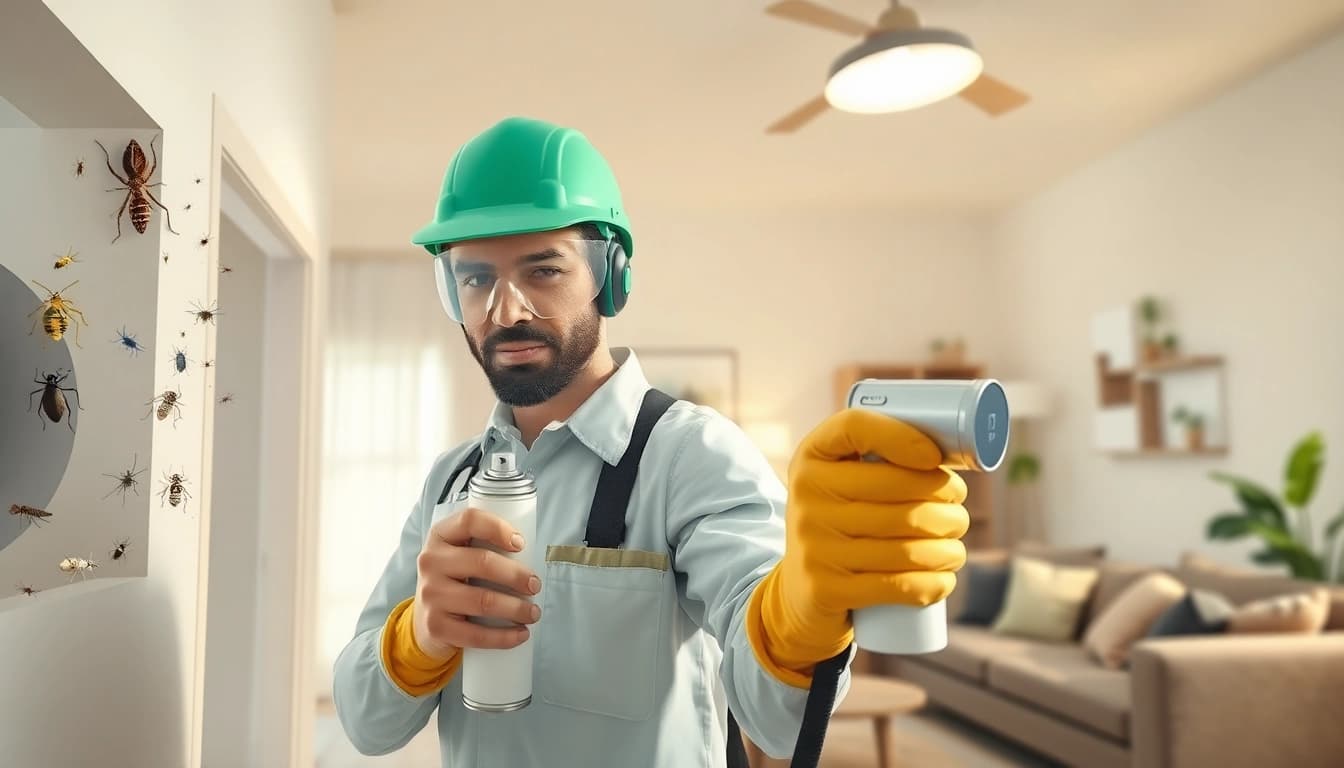 Immediate bug extermination by a pest control expert in a bright, clean home setting.