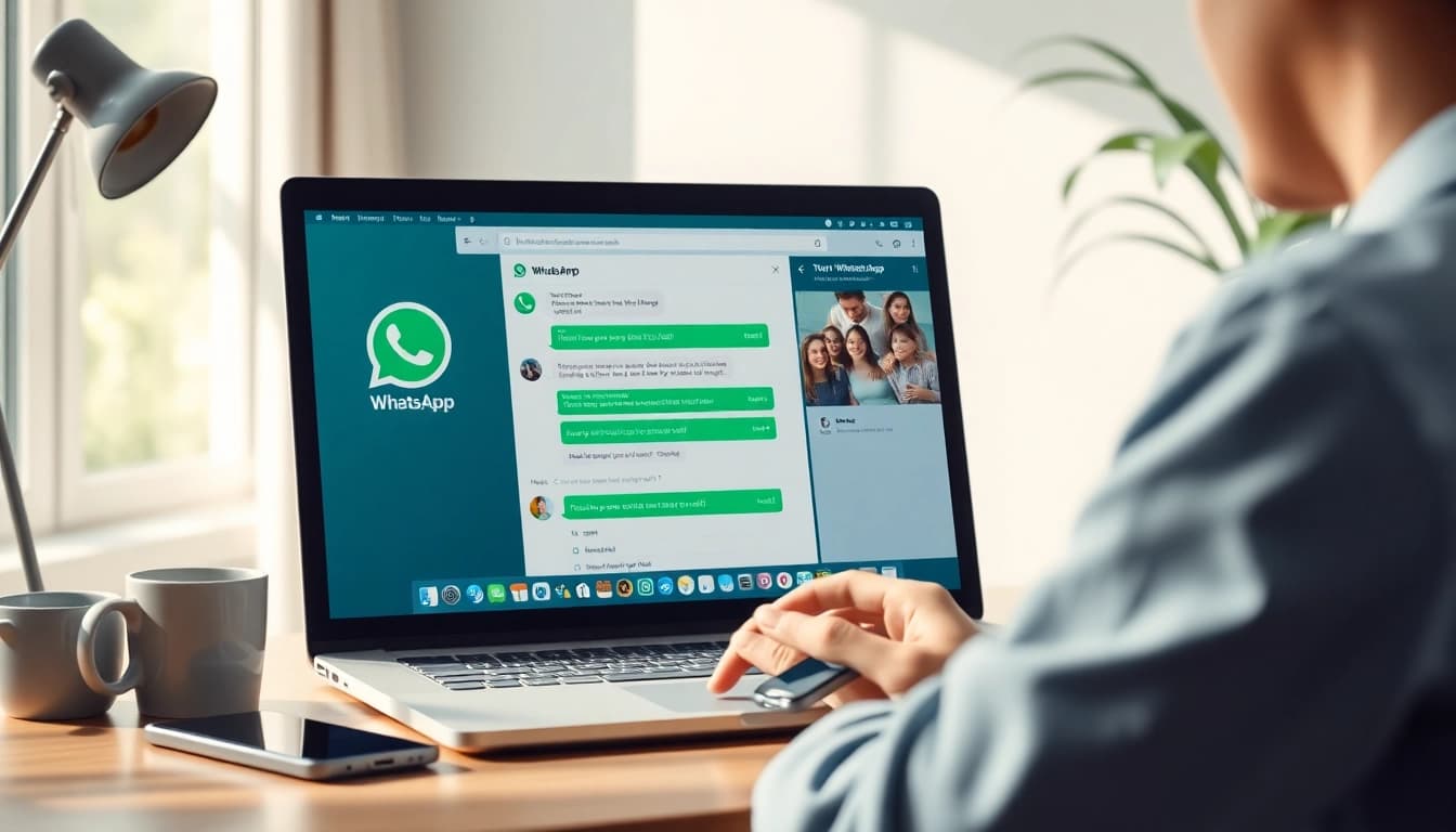 在现代桌面环境中使用 WhatsApp网页版，展示无缝沟通。