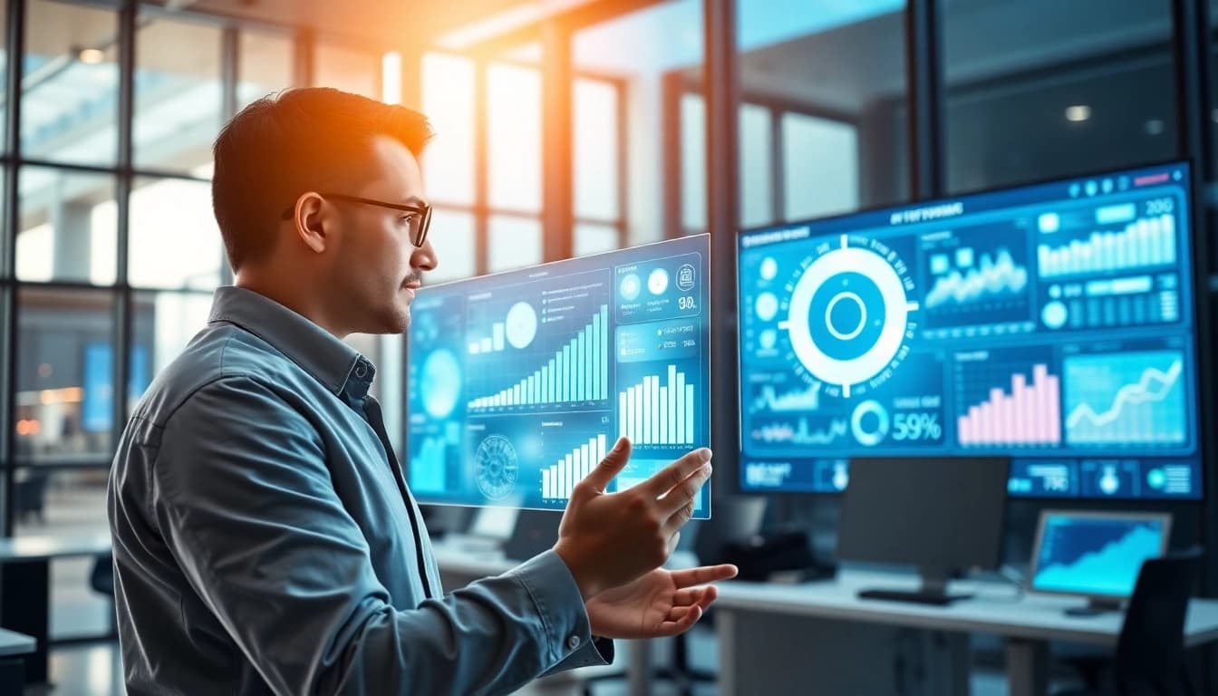 Visualize AI for competitive intelligence in an advanced analytical office environment.