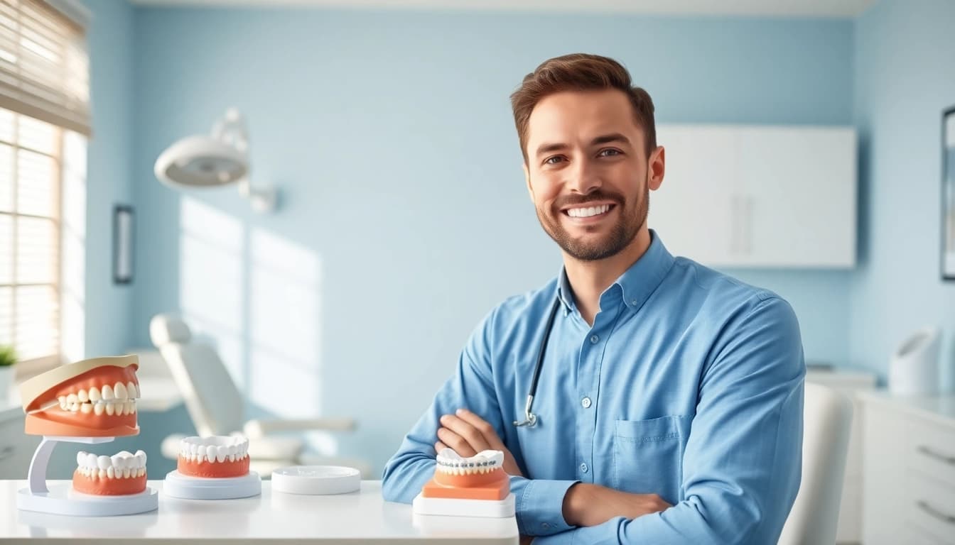 Orthodontist showcasing 歯並び 矯正 おすすめ options in a modern dental office.