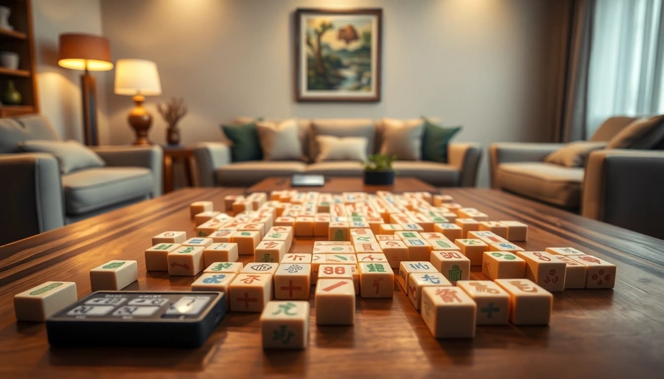 Mahjong susunan tile yang elegan di ruang tamu yang nyaman.