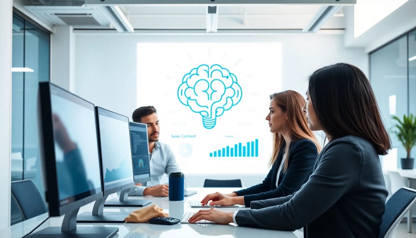Engaging digital marketing team using sales content tracking software for performance analysis.