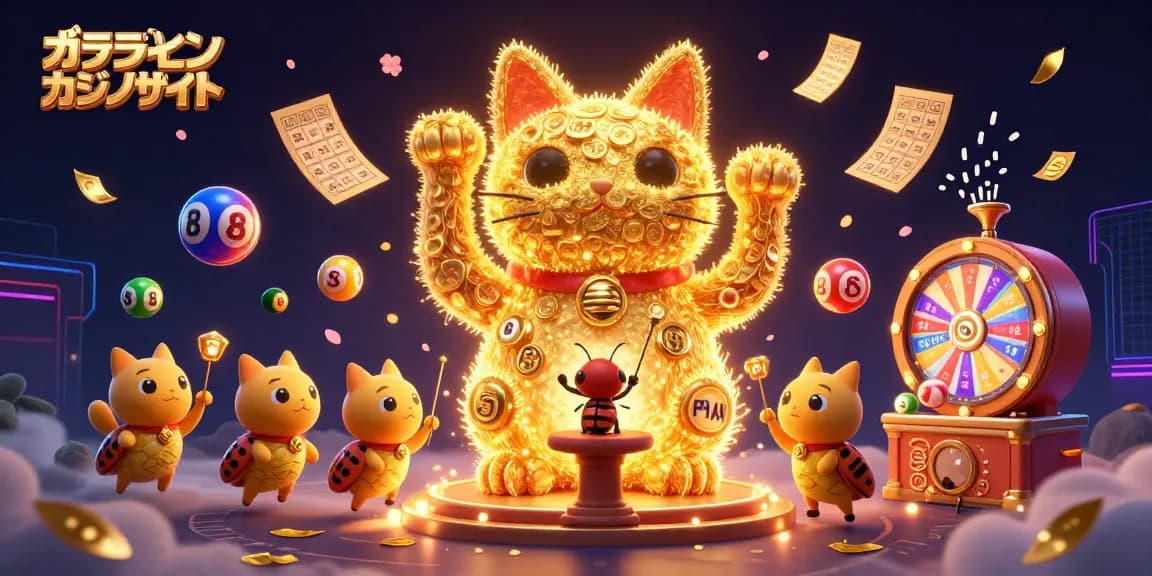 オンラインカジノサイトのための幸運の猫の形をした光るスワームのイラスト