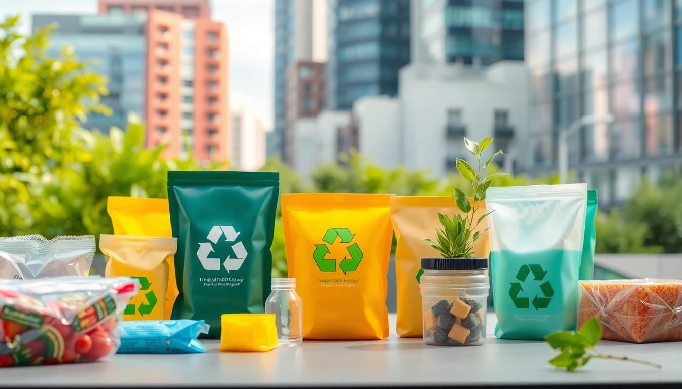 Showcase of an innovative plastic packaging solution featuring eco-friendly designs and vibrant colors.