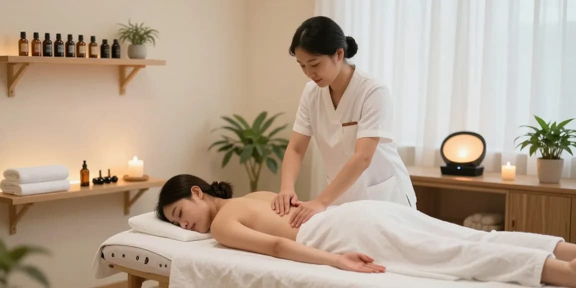 스웨디시 마사지 테라피가 진행되는 편안한 스파 환경