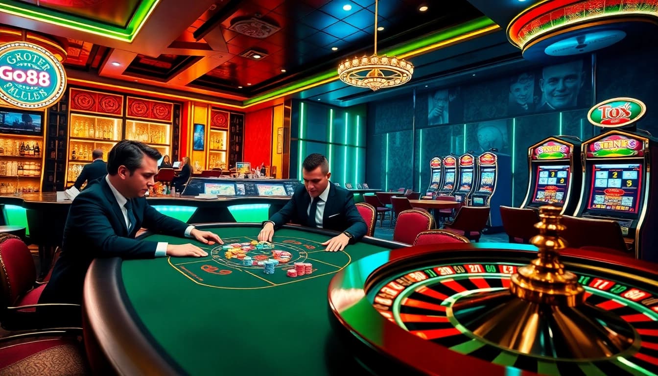 Experience a thrilling poker game at go88 with vibrant casino elements and exciting gameplay.