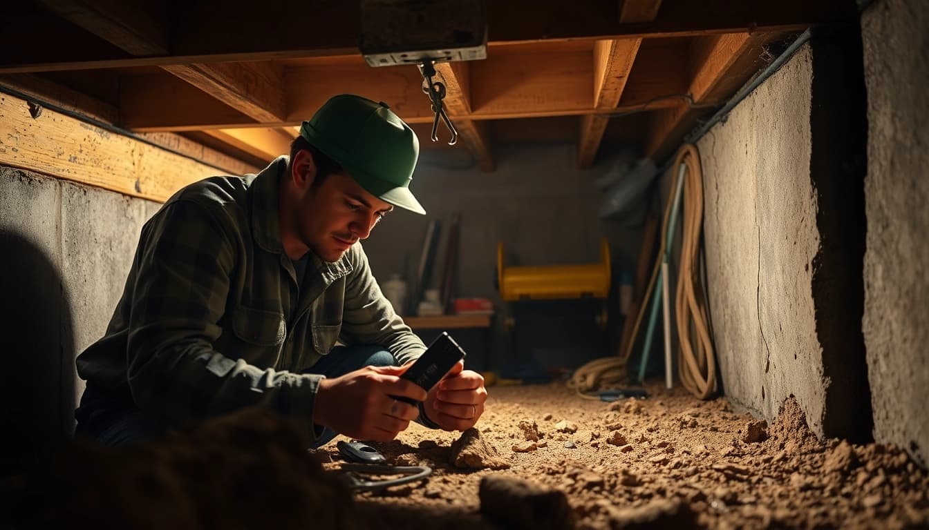 Crawl Space Restoration with a technician ensuring thorough inspection and repair.