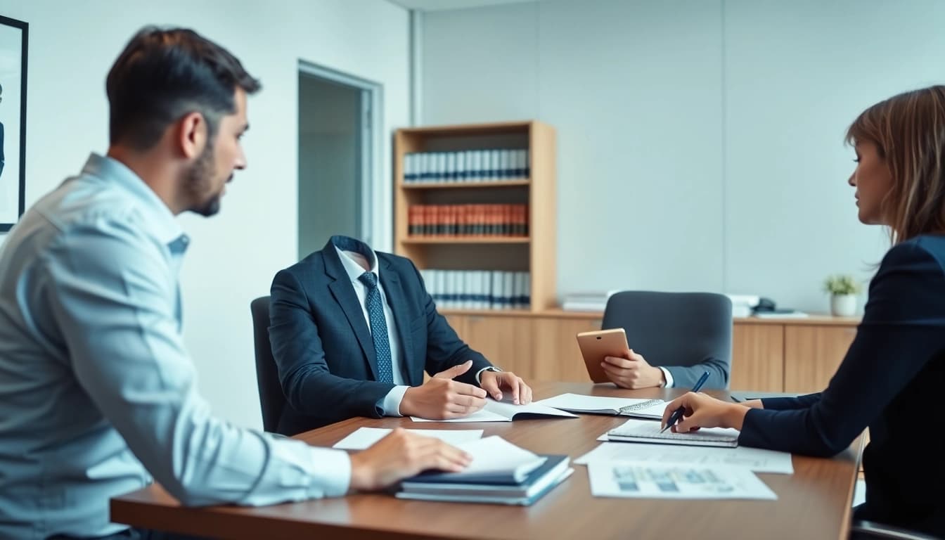 New York City Injury Lawyer advising a client in a bright office space