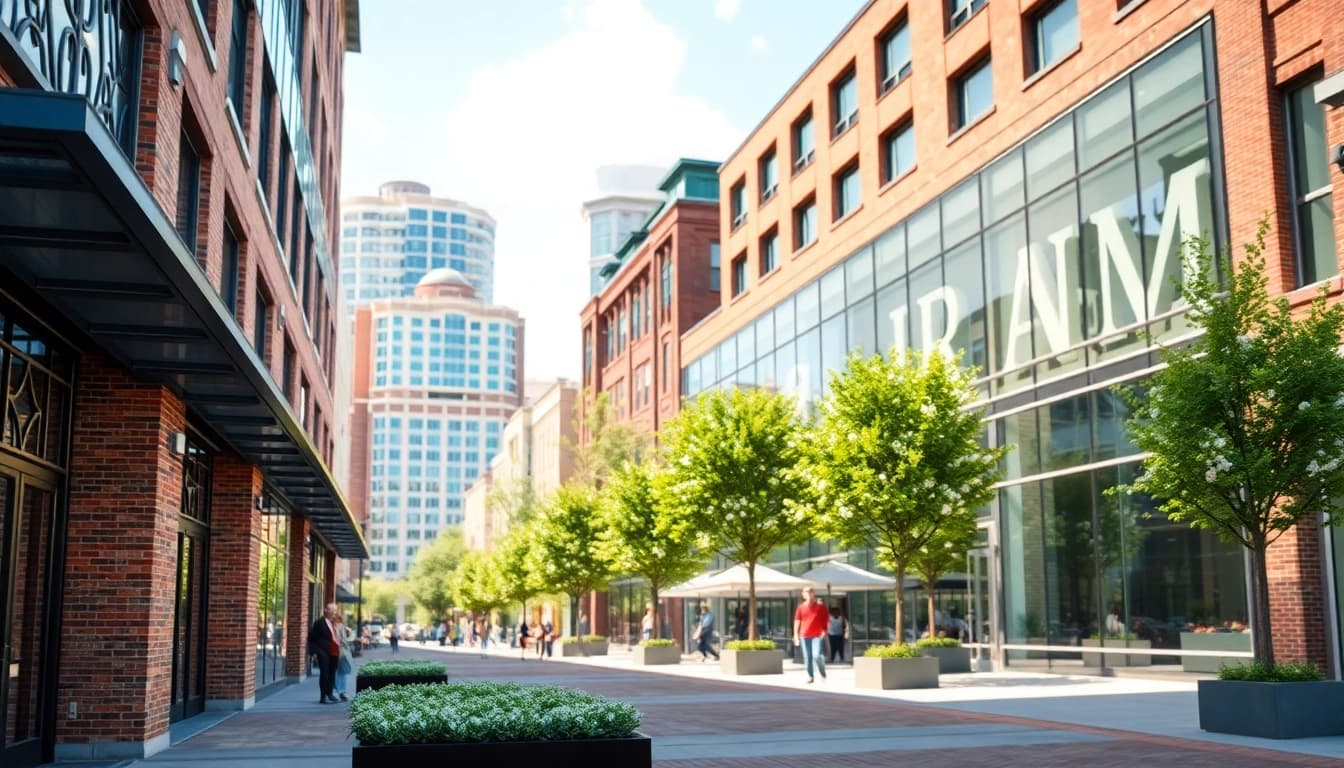 Experience the North Main Makeover, featuring sophisticated architecture and urban greenery.