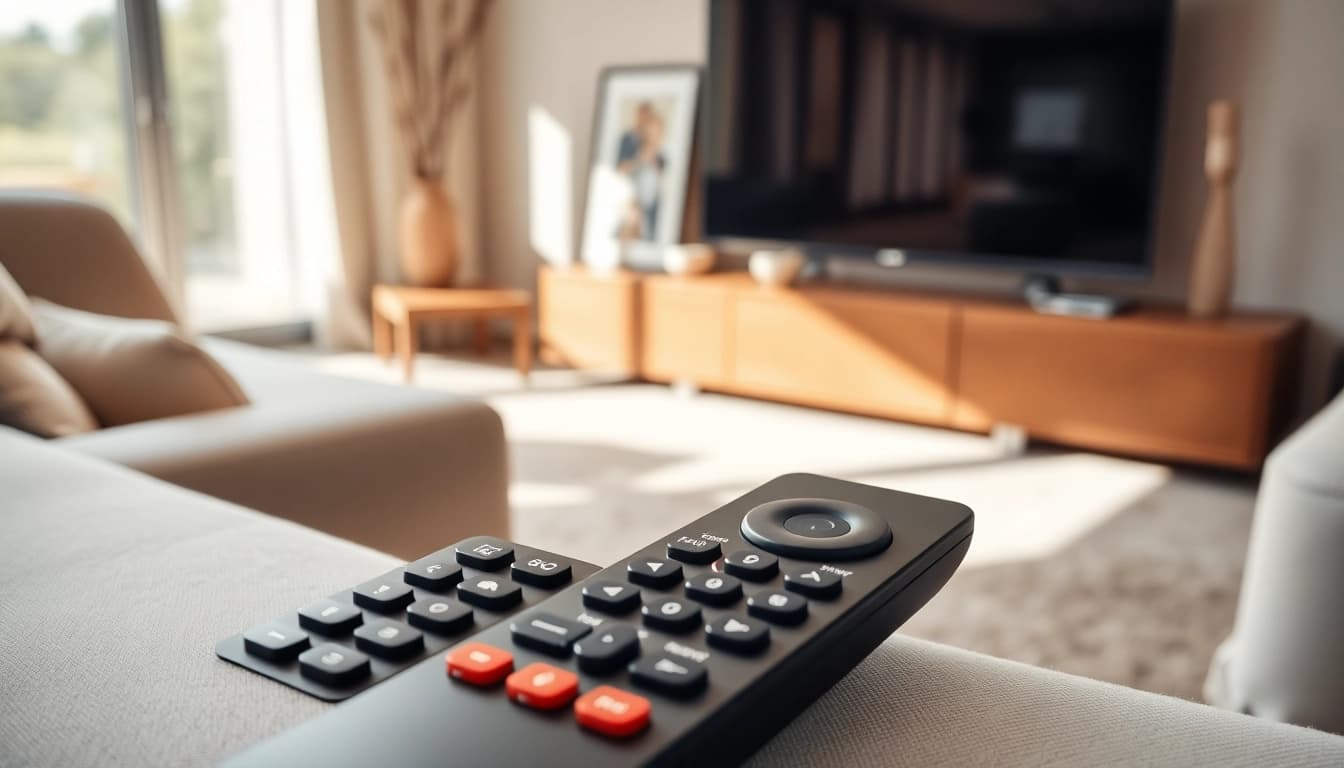 Original Fernbedienung Grundig in an elegant living room, showcasing modern design features.