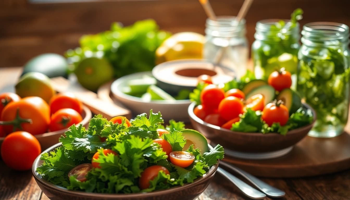 Healthy dishes from recipesalexarciab.com arranged on a rustic table, inviting and colorful.