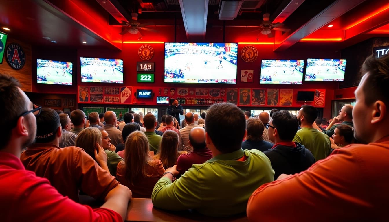 Experience the excitement of live sports at https://sportnation.nz with enthusiastic fans in a vibrant bar setting.