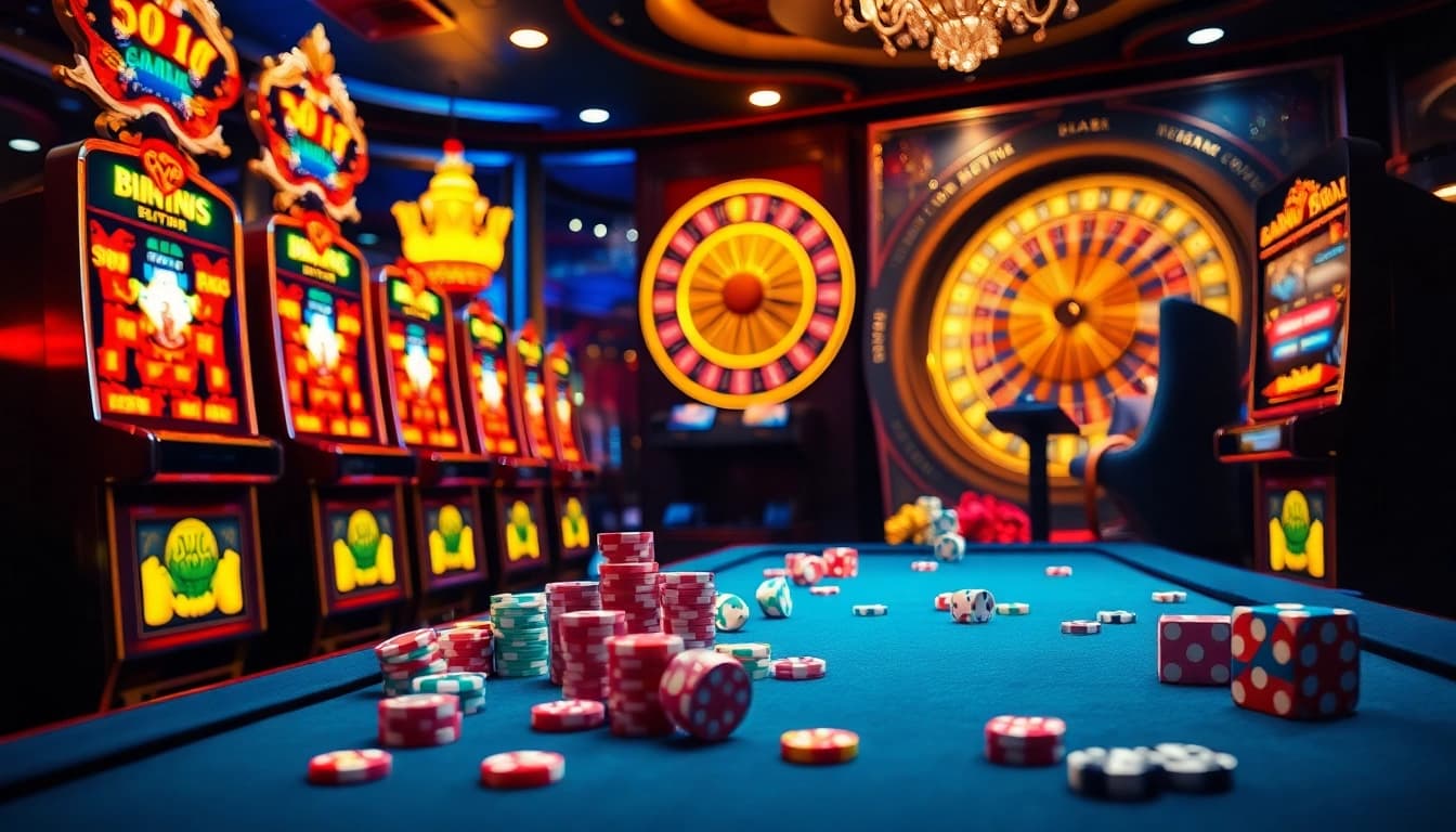 Experience the thrill of Slot Gacor Hari ini with vibrant slot machines and colorful poker chips.