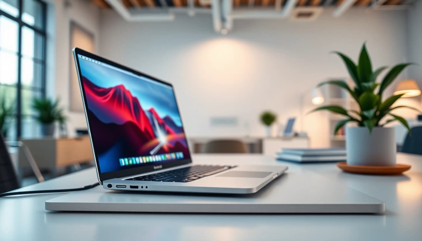 Usando el MacBook Pro M4 en un escritorio moderno con diseño minimalista.