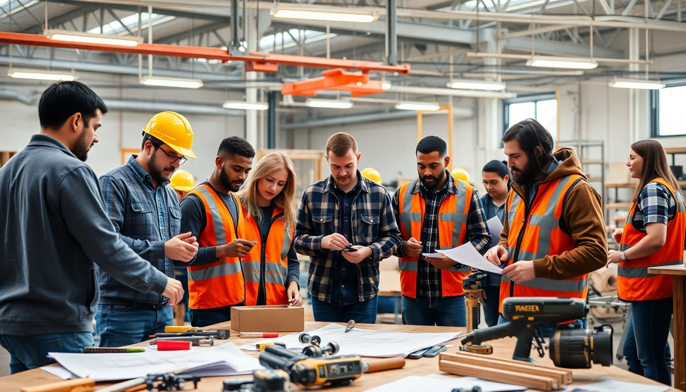 Engaging construction craft training demonstrating techniques in a modern workshop.