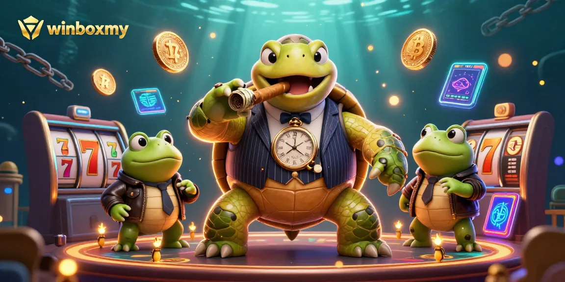 Experience vibrant gameplay at winboxmy with a lively casino scene featuring unique characters and crypto elements.