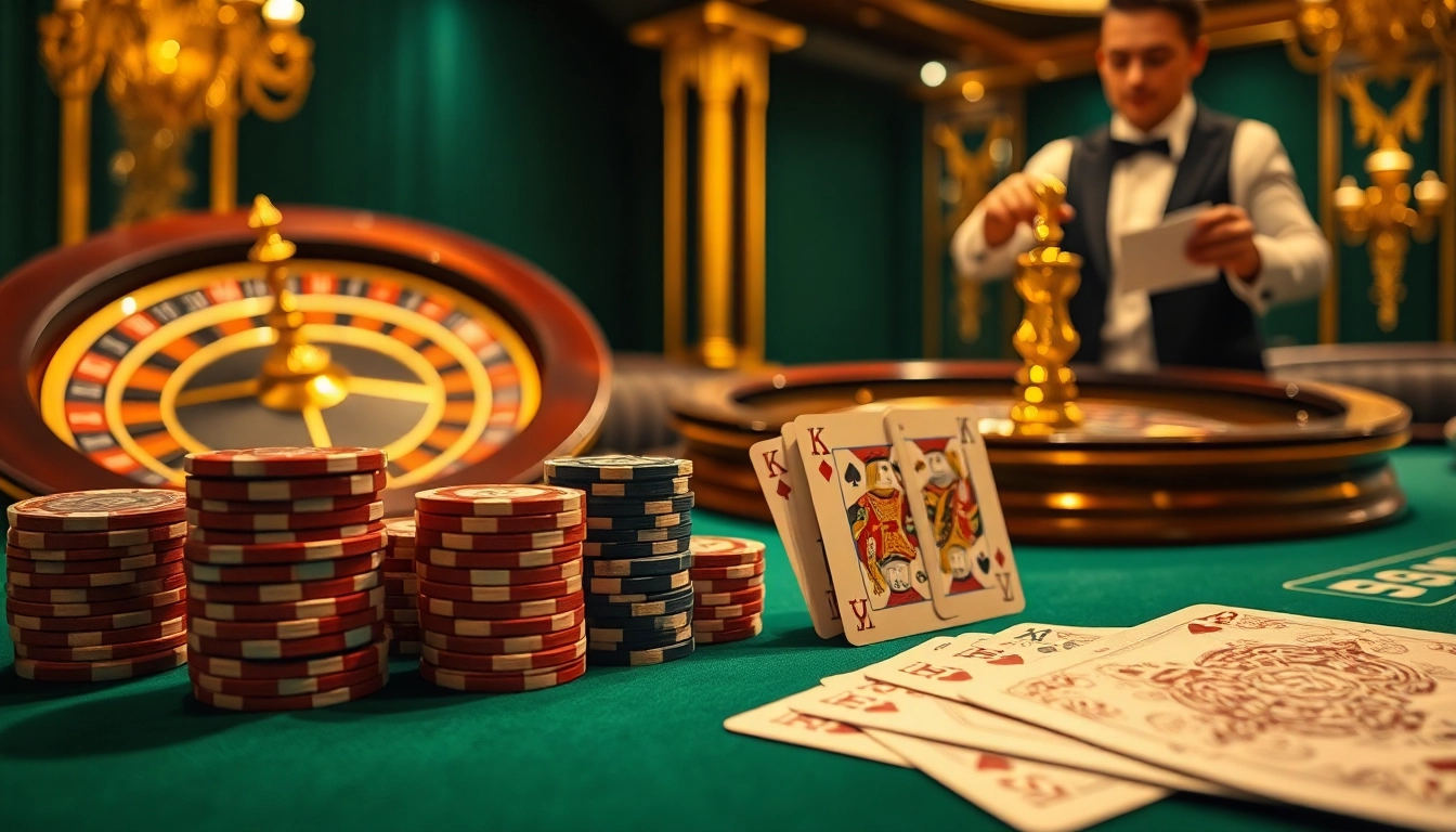 Experience the excitement of gambling at https://socolive2.cv/ with a luxurious poker table and roulette wheel.