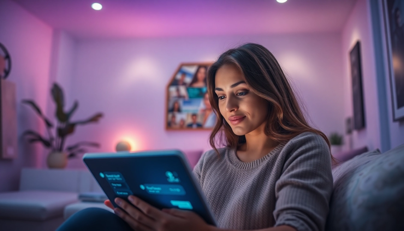 Engaging users in intimate conversations with sex AI chat interface, highlighting emotional connection in a modern setting.