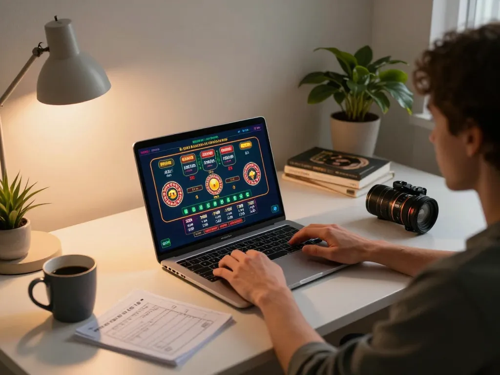 Engaging in live dealer games at 678vip com from a cozy home office setup, showcasing the online gambling experience
