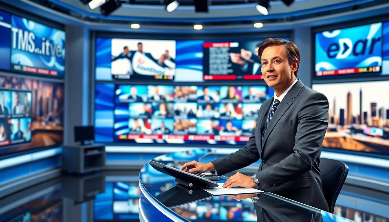 Watch MSNBC Live Stream with a professional news anchor engaging viewers in a modern studio setting