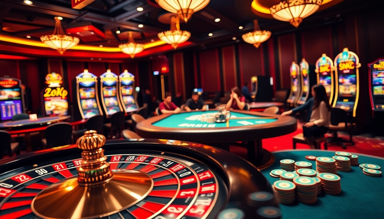 S88VIP casino scene with roulette, poker tables, and vibrant slot machines.