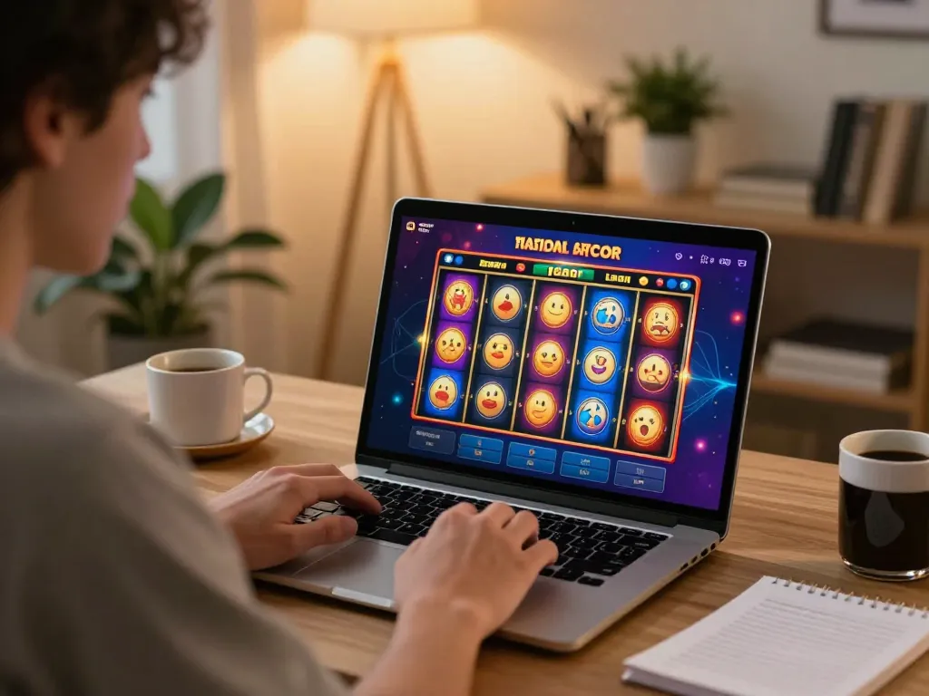 Engaging online player celebrating wins on slot server thailand gacor in modern home setup