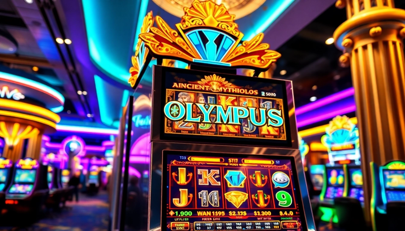 Putar slot demo olympus di mesin slot megah di kasino yang cerah.