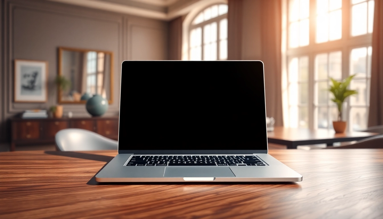 Presentar el MacBook Pro M4 sobre un escritorio de madera elegante con luz natural.