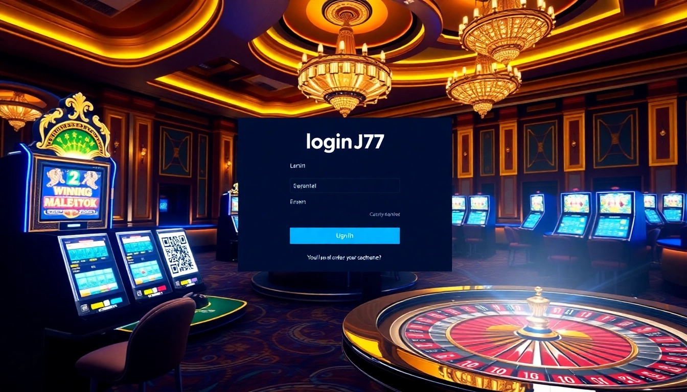 Exciting gambling scene with a login new77 interface and luxurious casino elements.