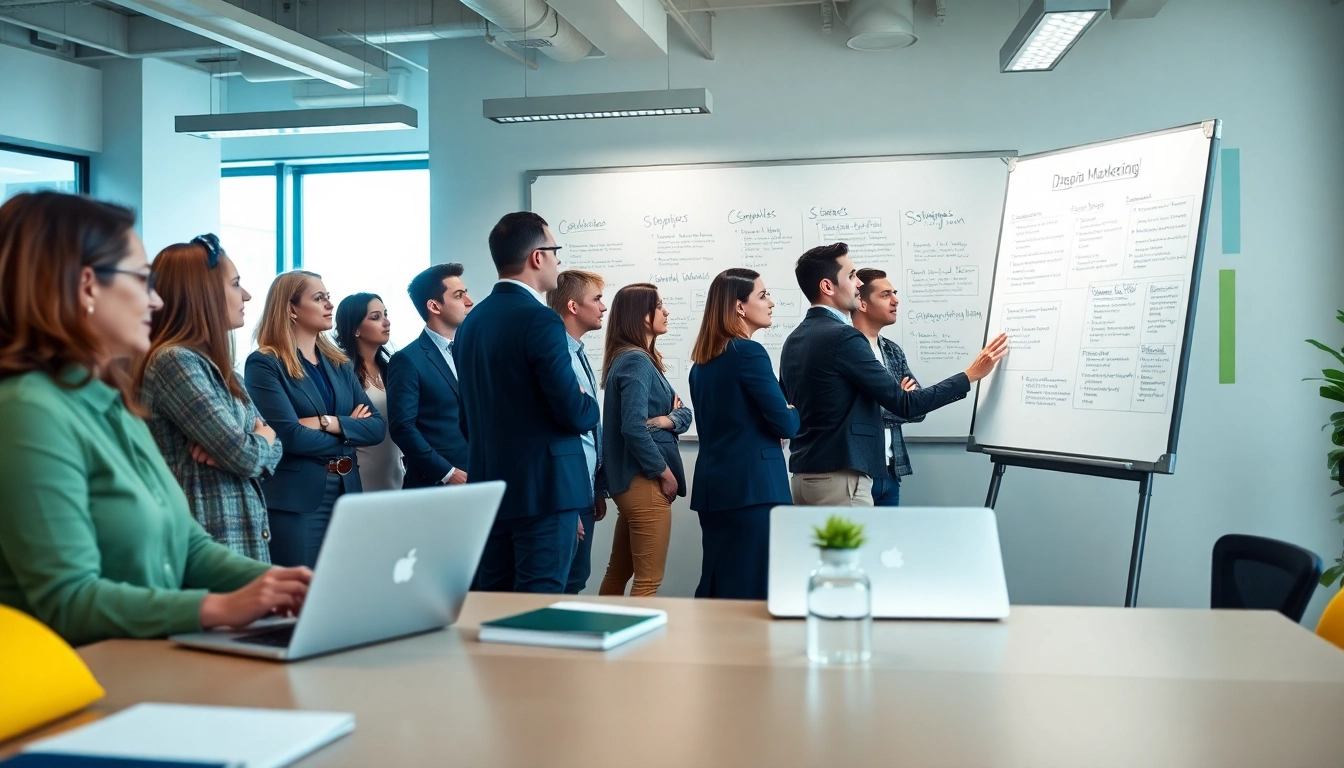 Engaged marketers discussing strategies at https://www.pnmmedia.com in a bright office environment.