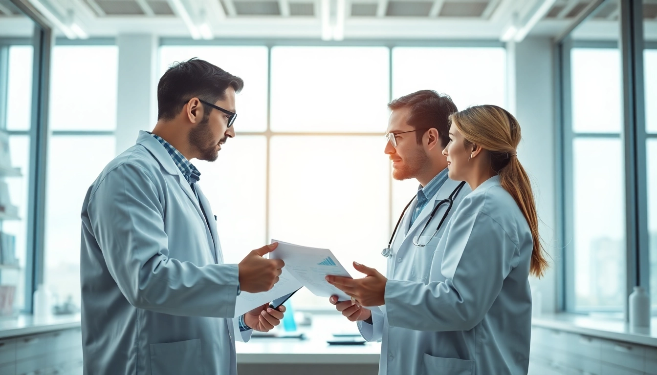 Researchers collaborating on the ADAPTABLE Aspirin Study in a modern lab environment.