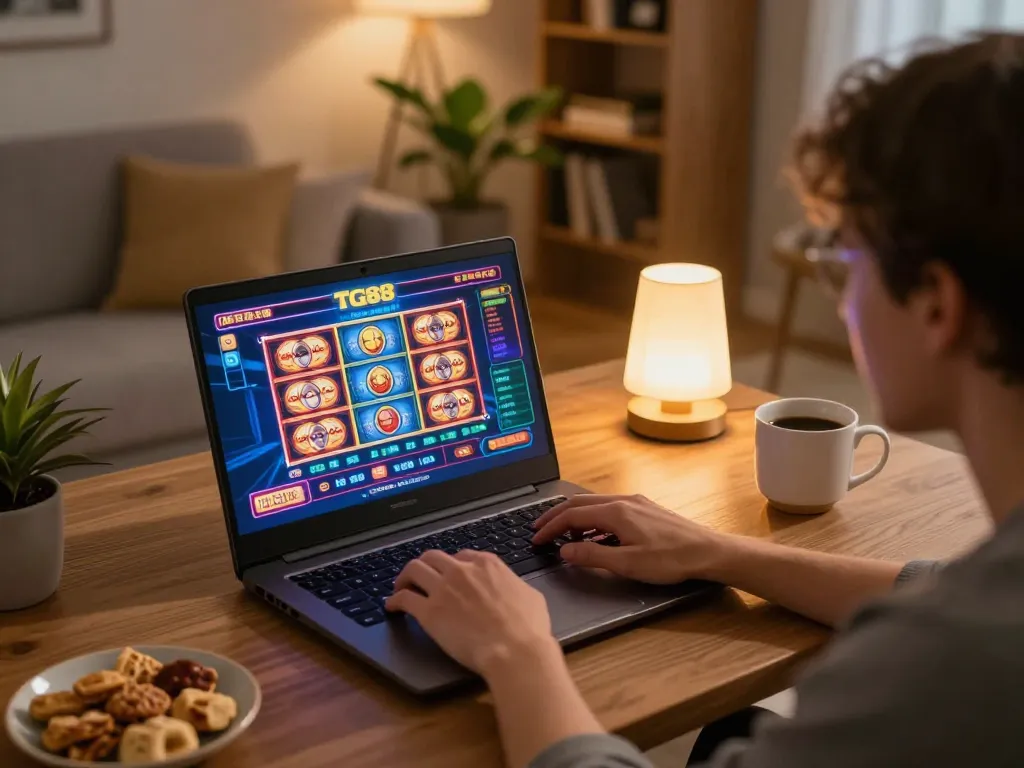 TG88 online gaming experience with player immersed in strategic casino gameplay at home