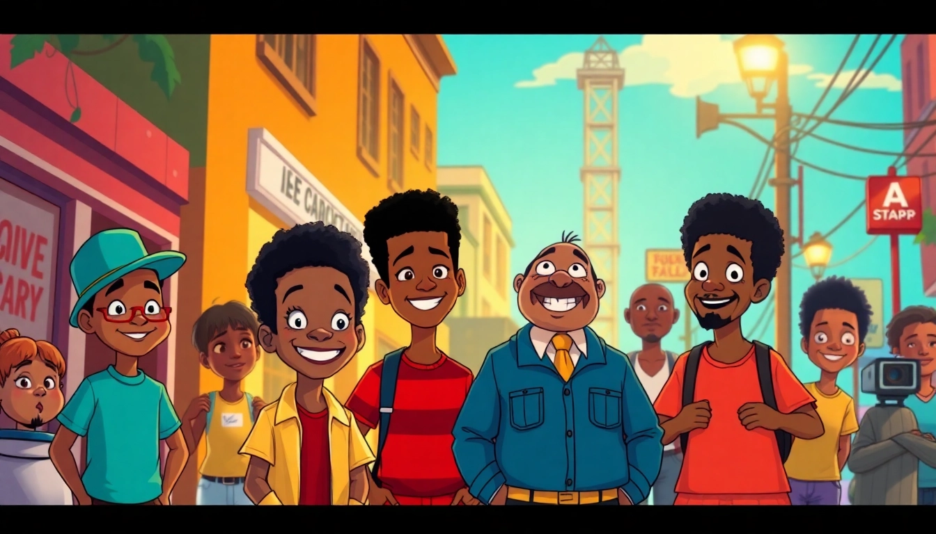 A vibrant scene featuring iconic African American Cartoons characters, capturing creativity and diversity.