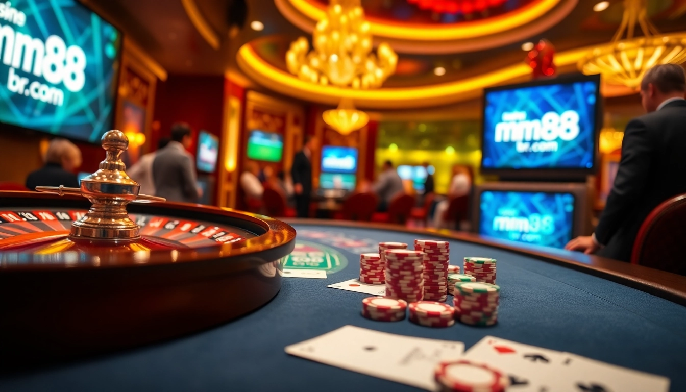 Experience thrilling games at mm88.br.com with a vibrant casino atmosphere featuring poker and roulette.