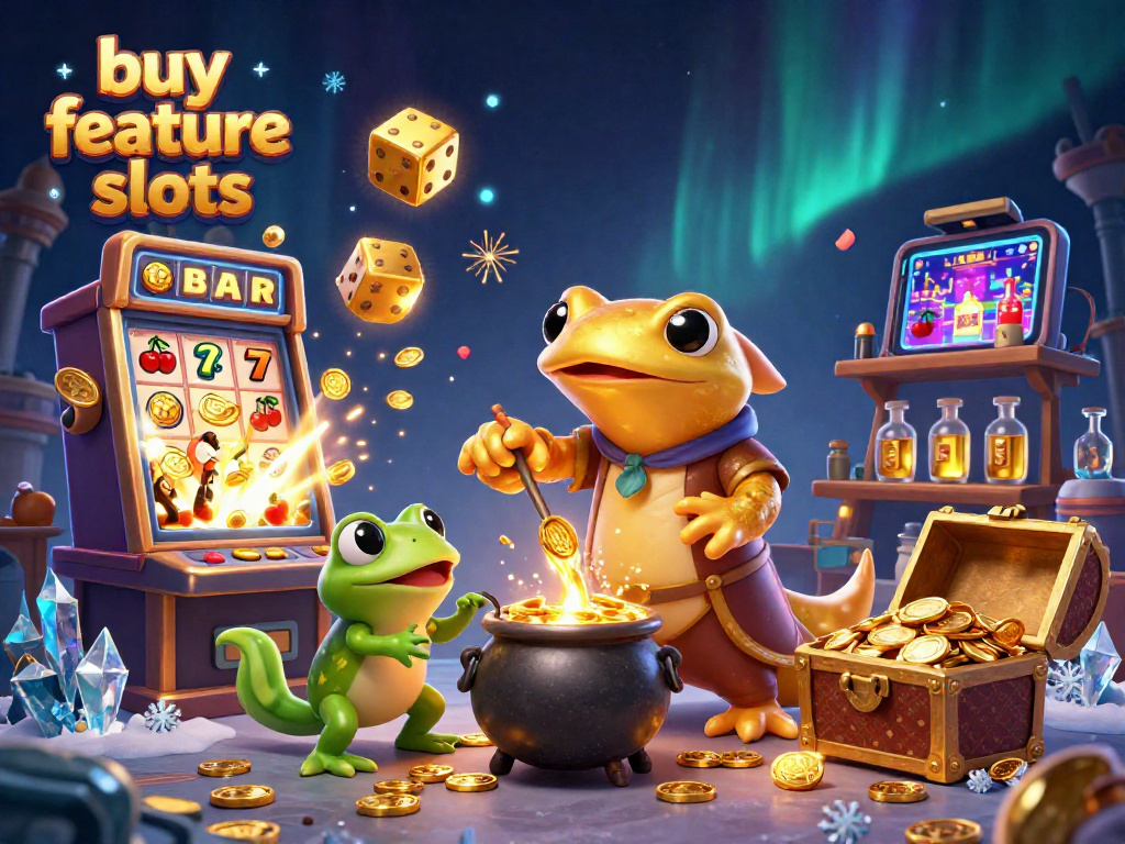 Engage with buy feature slots, featuring a golden salamander and dynamic casino elements.
