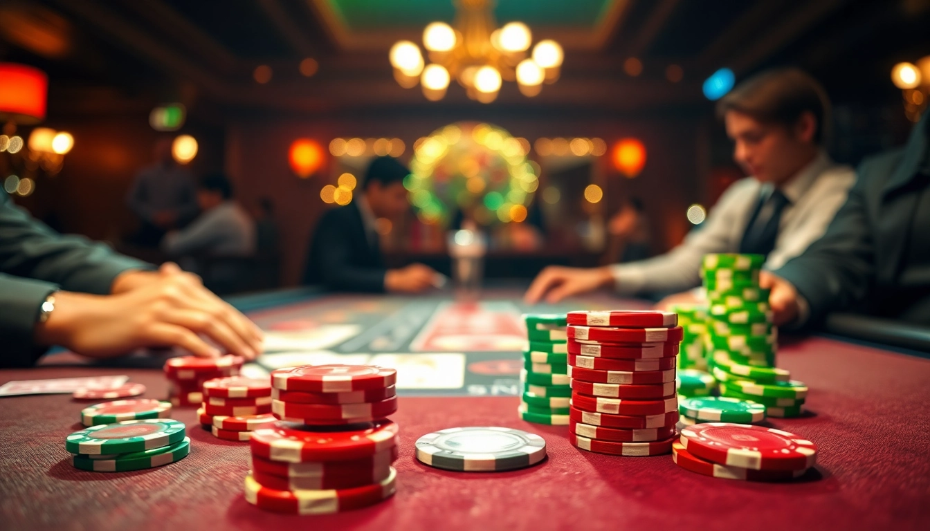Menang di ibet44 dengan suasana kasino yang hidup saat permainan poker berlangsung.