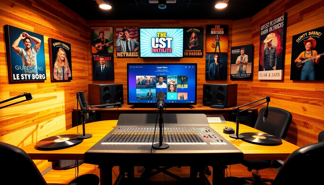 Listen to the best country music at https://mycountry955.com with a lively radio studio atmosphere.