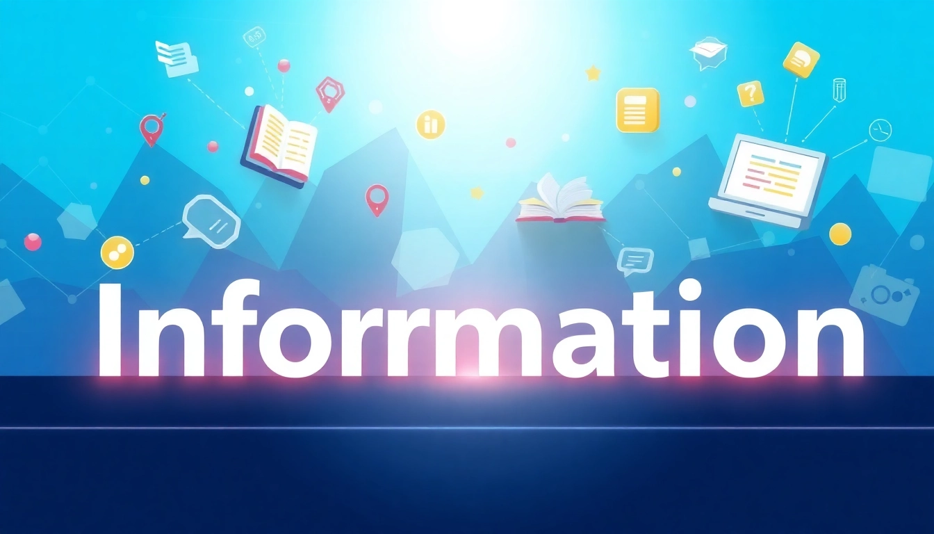Visual representation of information with data streams and technology symbols.