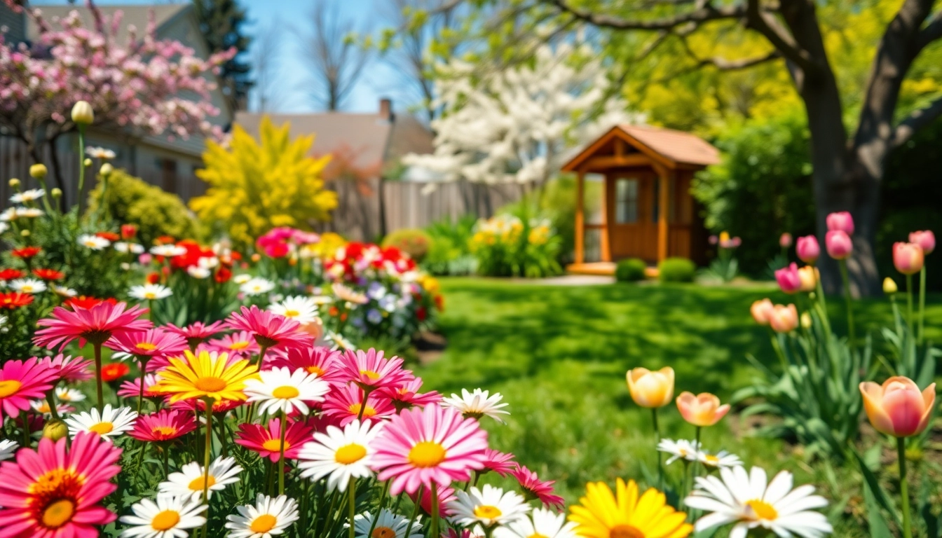 Gardening in a vibrant flower garden filled with colorful blooms and lush greenery.