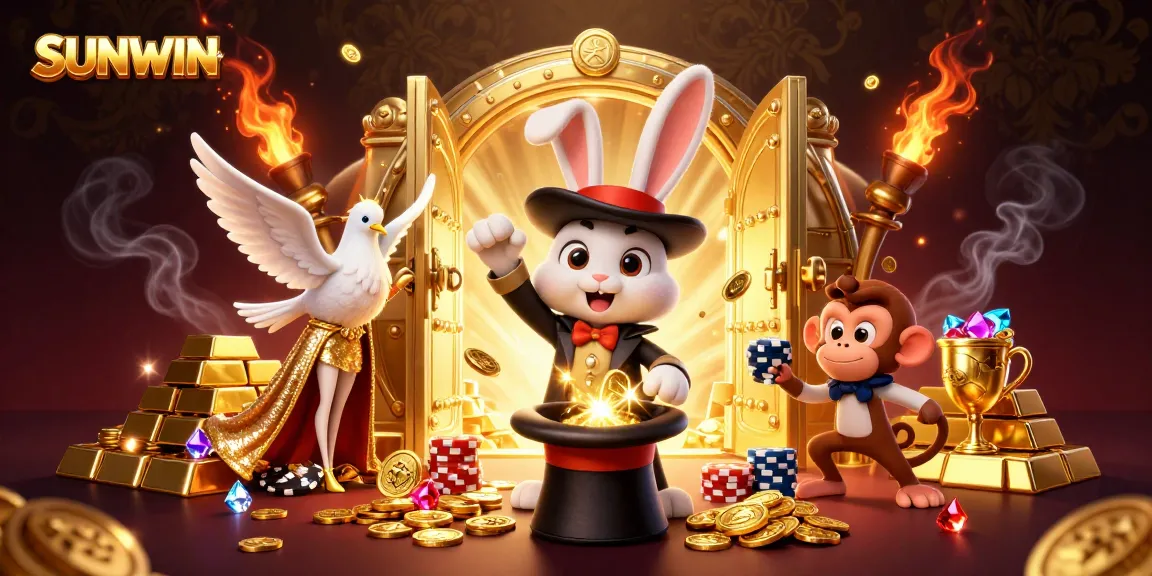 SUNWIN brings magic to the casino with a dazzling scene of characters and treasures.