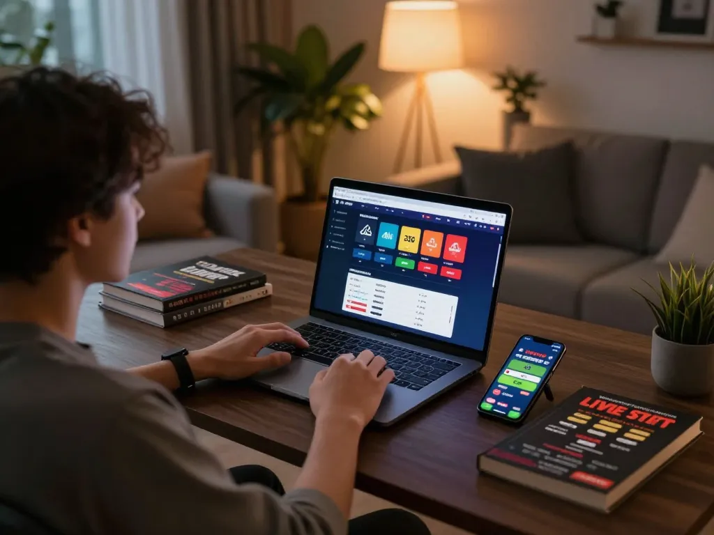 Engaging online gambling experience with 32win platform showcased on a laptop in a cozy home setting.