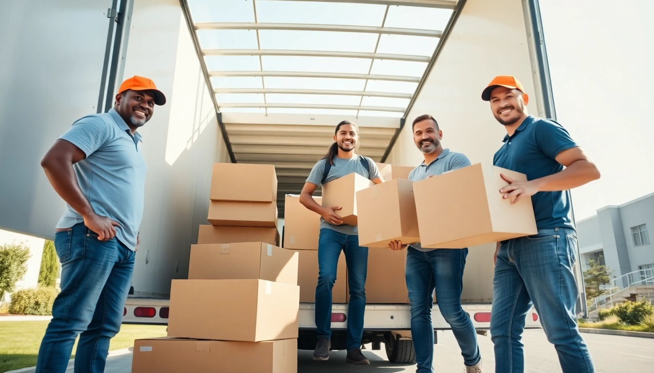 Moving Company team loading a truck with boxes, showcasing professionalism.