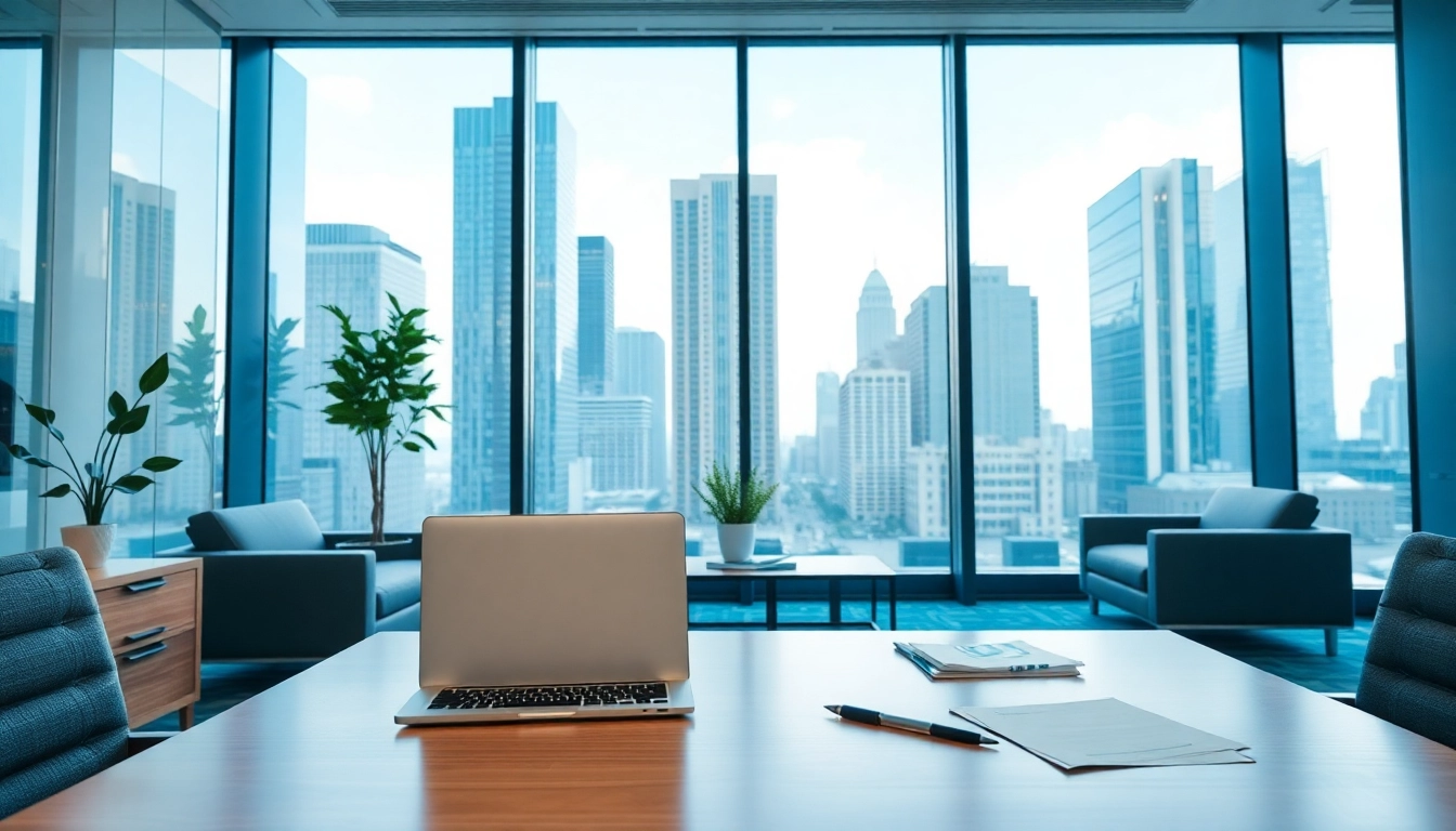 JBO rental services logo displayed in a modern office setting with stylish decor.